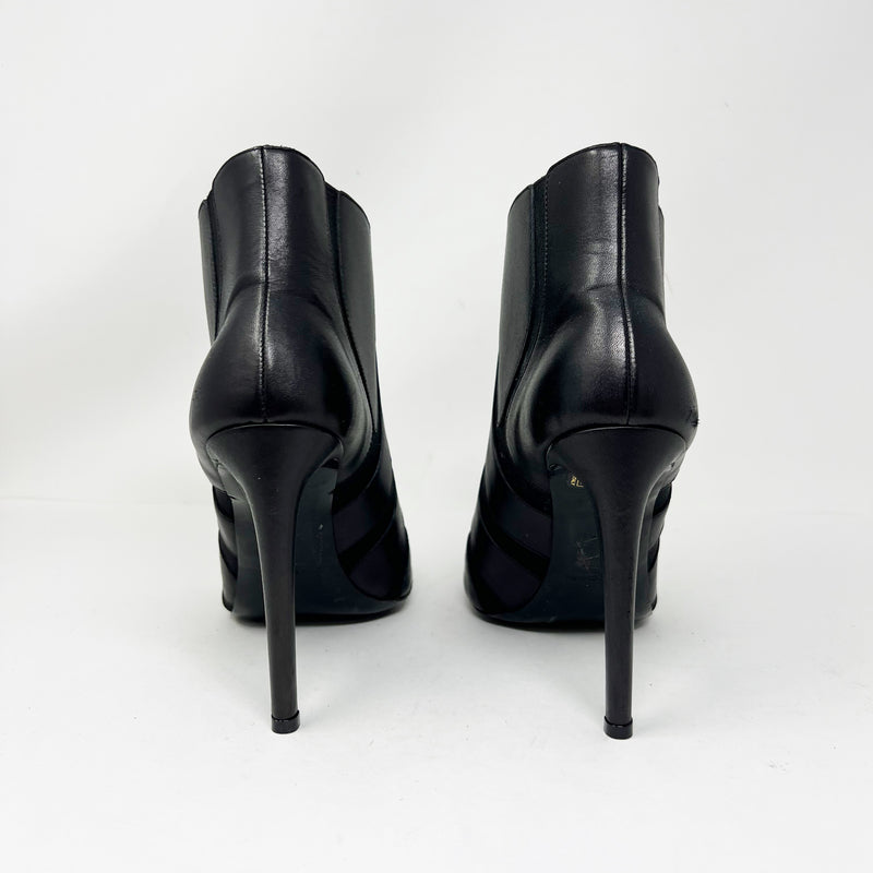Balenciaga Genuine Leather Stretch Panel Cut Out Peep Toe Ankle High Heel Boots