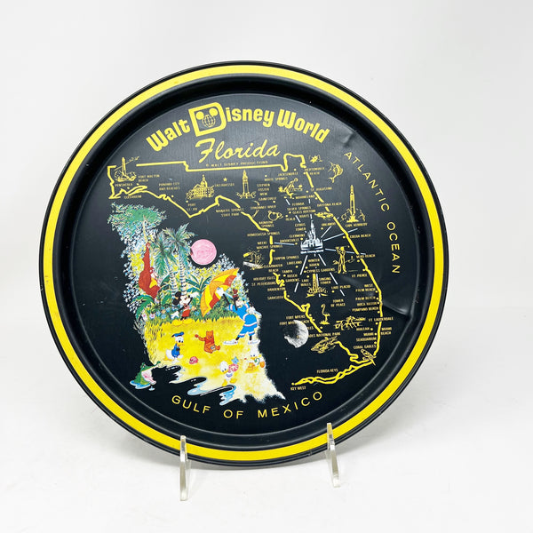 Walt Disney World Vintage Florida Map Print Metal Round Serving Tray Plate