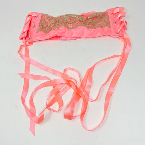NEW Victoria's Secret Women's Satin Gold Lace Garter Belt Lingerie Pink M/L