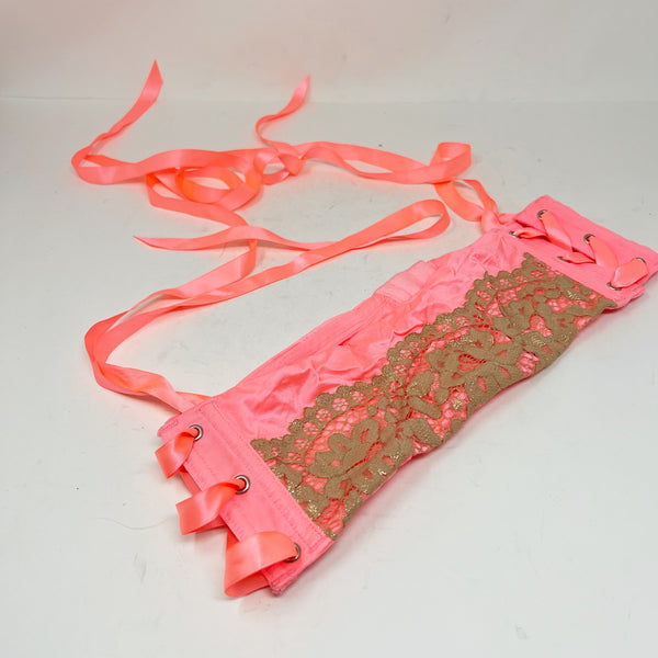 NEW Victoria's Secret Women's Satin Gold Lace Garter Belt Lingerie Pink M/L