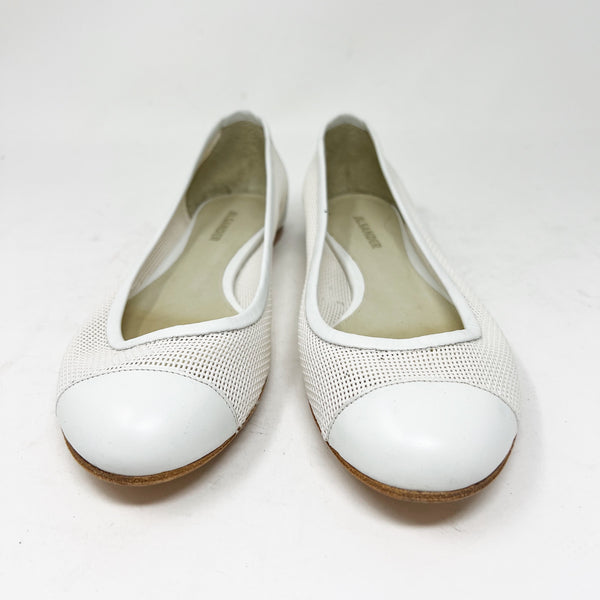 Jil Sander Genuine Leather Woven Slip On Round Toe Ballerina Flats Shoes White<span class="Apple-converted-space">&nbsp;</span>