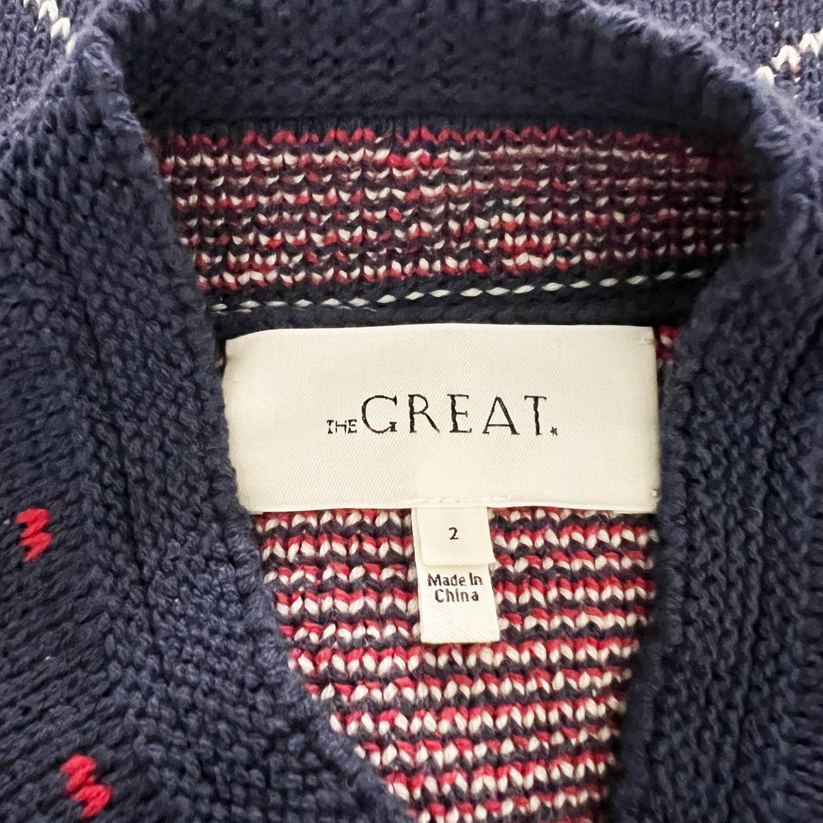 The Great. The Fisherman Lace Up Cotton Blend Knit Pullover Sweater Navy Blue