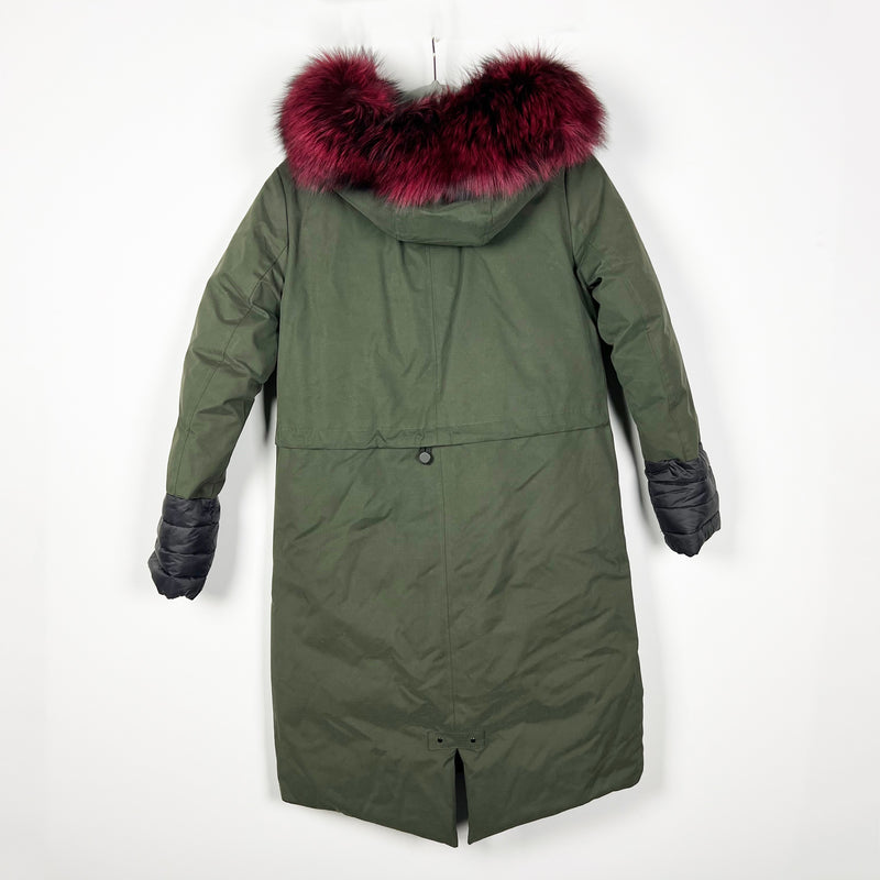Soia & Kyo Cotton Blend Outer Feather Down Fox Fur Trim Parka Coat Jacket XS