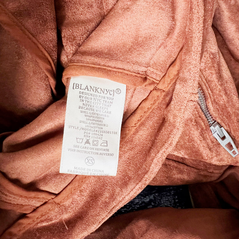 BlankNYC Faux Vegan Suede Ultra Soft Spread Collar Moto Jacket Coat Rust Brown