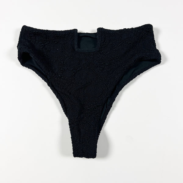 Devon Windsor True U Wire Cut Out Woven Embroidered Textured Bikini Bottom Black