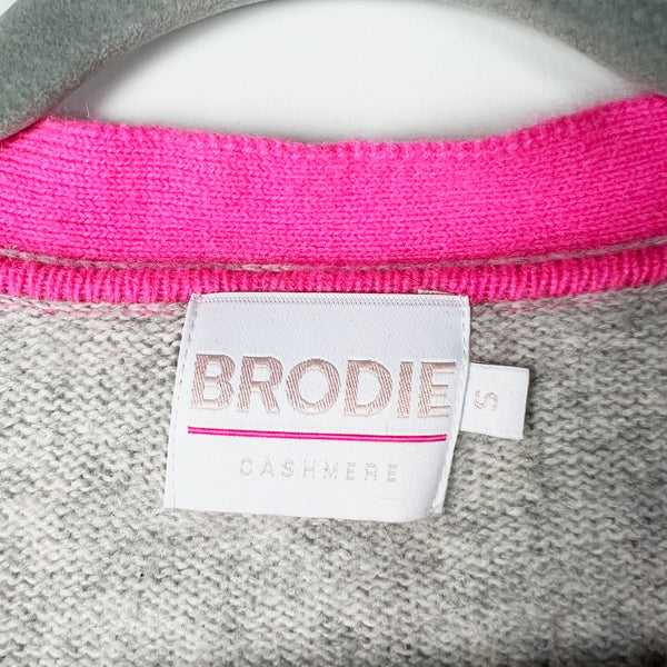 Brodie 100% Cashmere Knit Stretch Pink Gray Colorblock Button Cardigan Sweater S