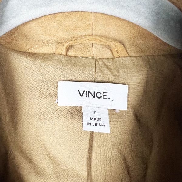 Vince Women's Genuine Goat Suede Leather Asymmetrical Zip Moto Jacket Brown S