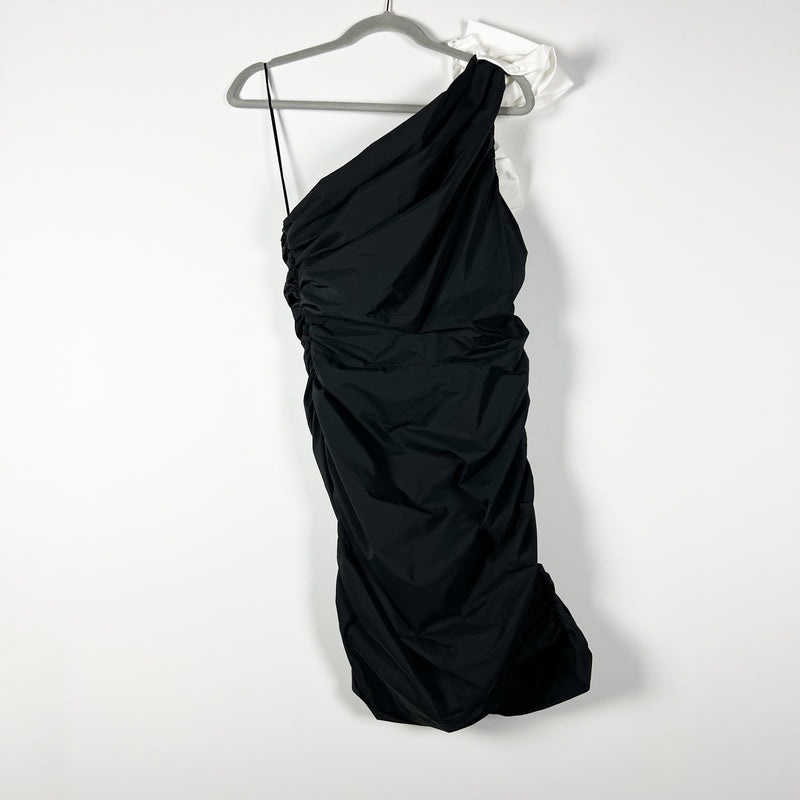 NEW Amanda Uprichard Genovia Oversize Bow One Shoulder Ruched Mini Party Dress M