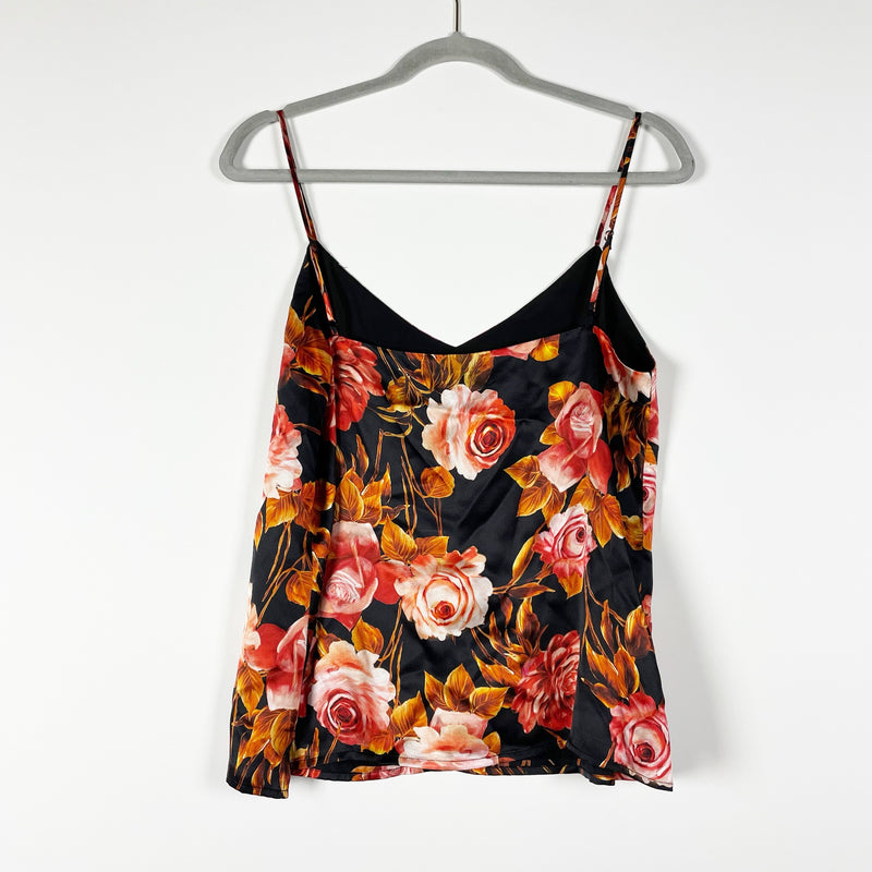 L'Agence Wo Jane Rose Floral Print Silk Satin Tank Top Camisole Basalt Rosa S