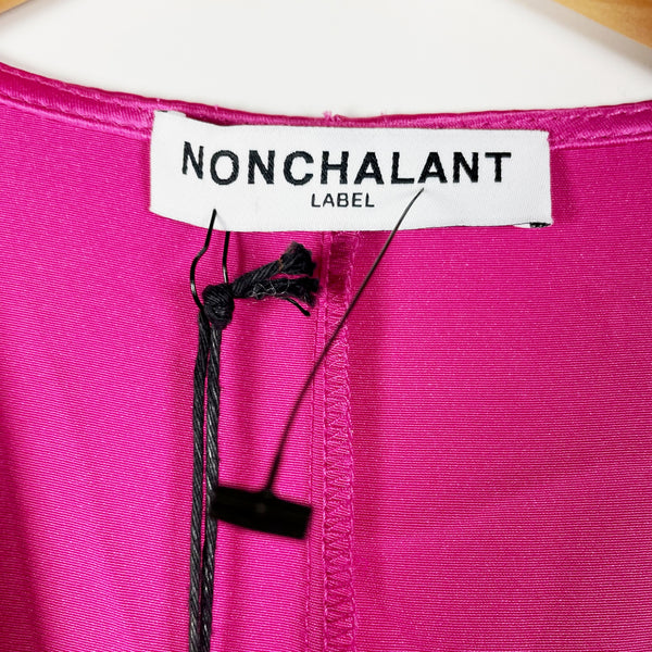 NEW Nonchalant Label Jana Hot Pink Satin Bow Tie Waist Sleeveless Jumpsuit Small