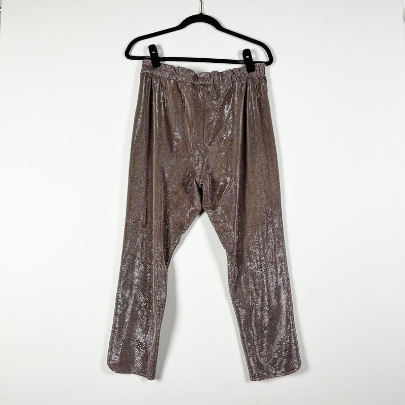 Ramy Brook Allyn Metallic Tie Waist Ankle Metallic Sparkle Pants Holiday Blush M