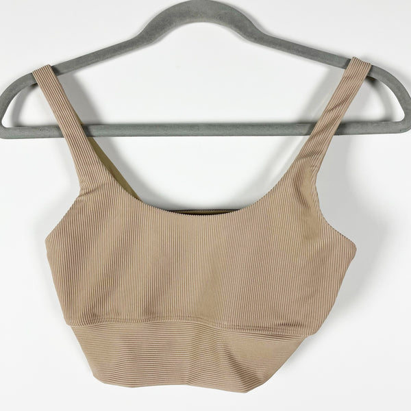 NEW Beach Riot Leah Ribbed Athletic Work Out Crop Top Sports Bra Taupe Small