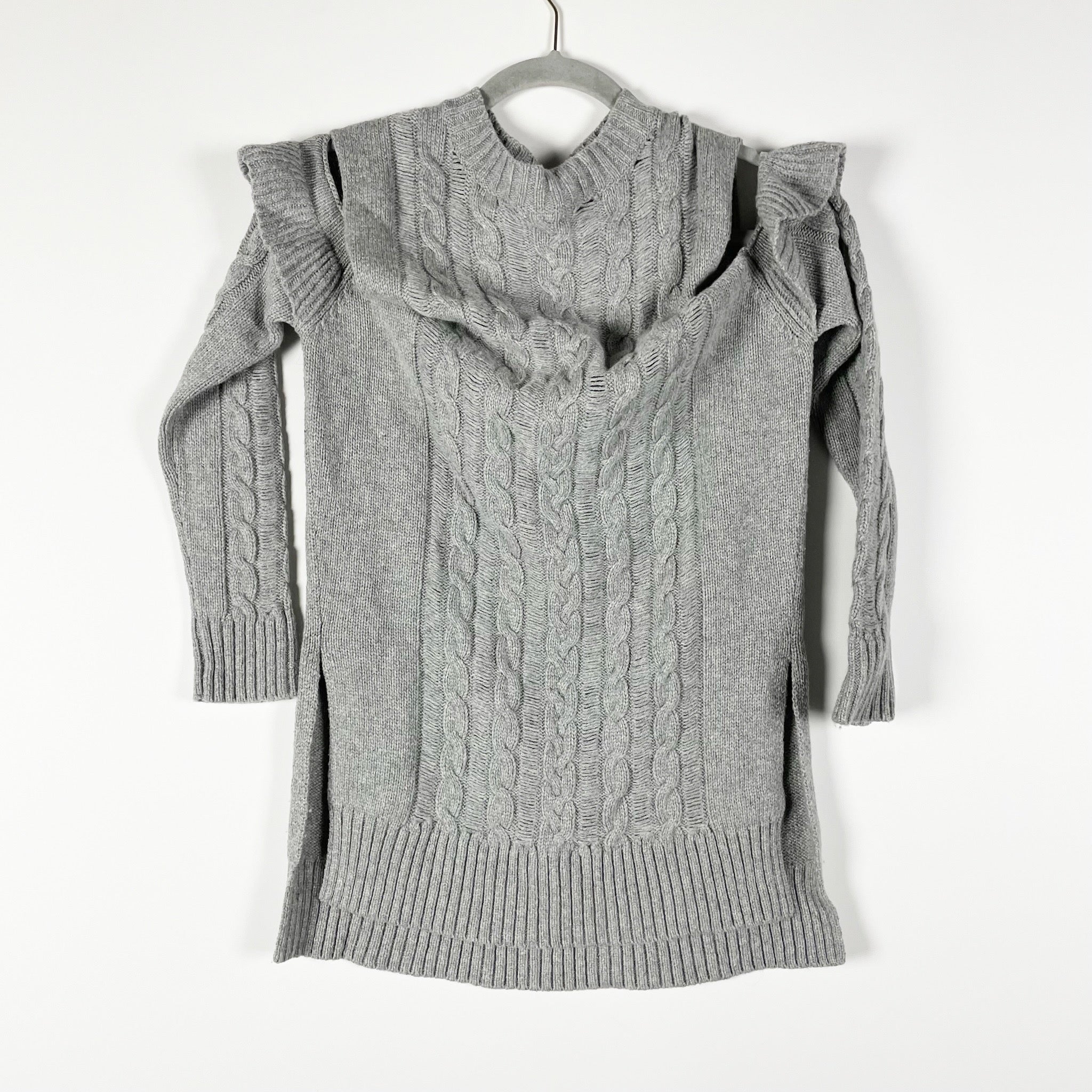 Karina Grimaldi Jerry Wool Cashmere Cable Knit Cold Shoulder Ruffle Sweater S