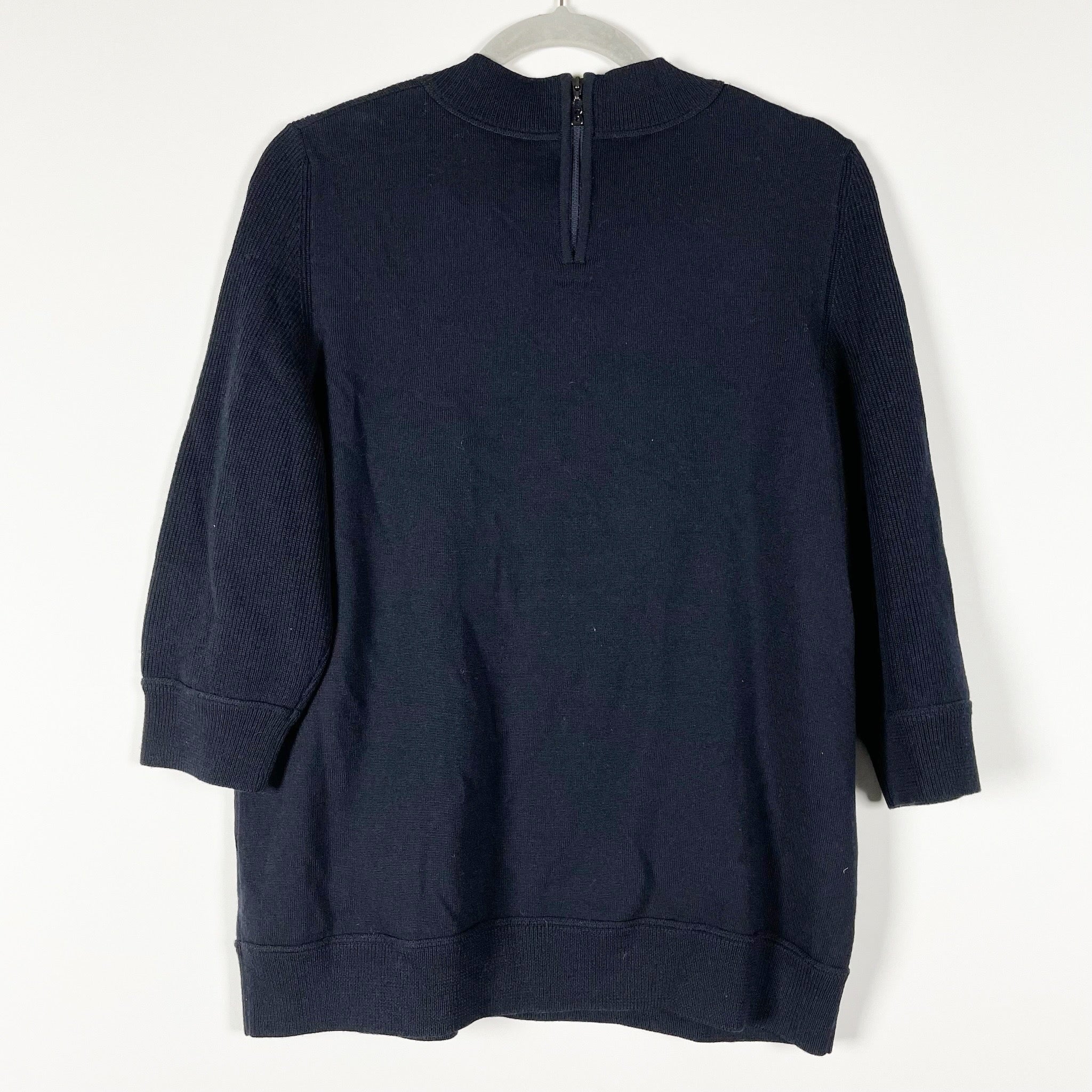 Bogner Wool Stretch Velvet Velour Floral Applique Crew Neck Pullover Sweater 4