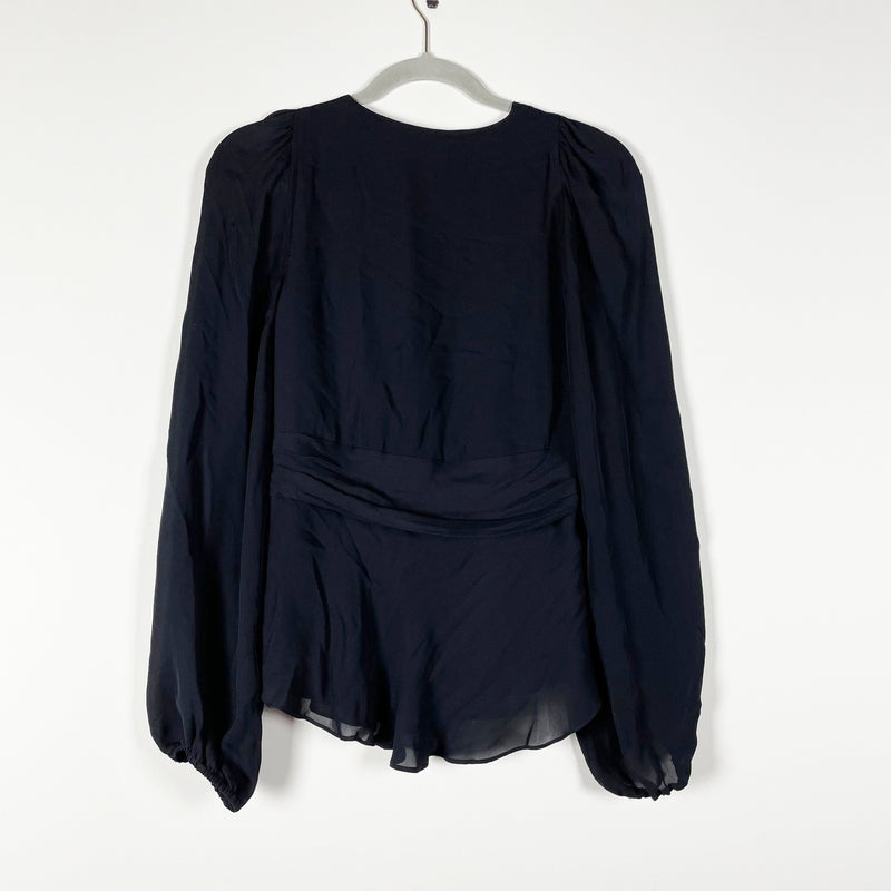 A.L.C. Silk Chiffon Twist Knit Front V Neck Long Sleeve Blouse Shirt Navy Blue 2