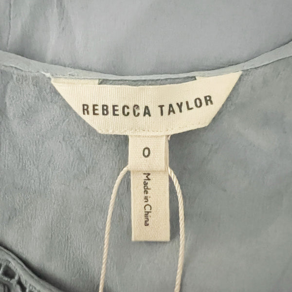 NEW Rebecca Taylor Sleeveless Mirror Eyelet Embroidered Silk Blue Mist Blouse 0