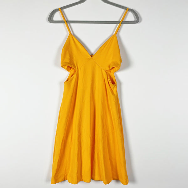 NEW Susana Monaco V Cut Out Flare String Mini Stretch Sun Dress Zinnia Yellow S