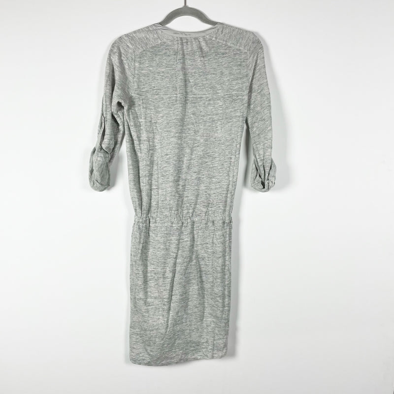 Vince Linen Cotton Silk Henley Quarter Sleeve Cinch Waist Pullover Mini Dress XS