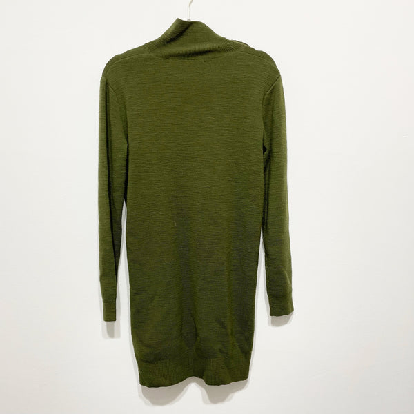 Veronica Beard Banner Wool Knit Mock Neck Button Detail Sweater Dress Army Green