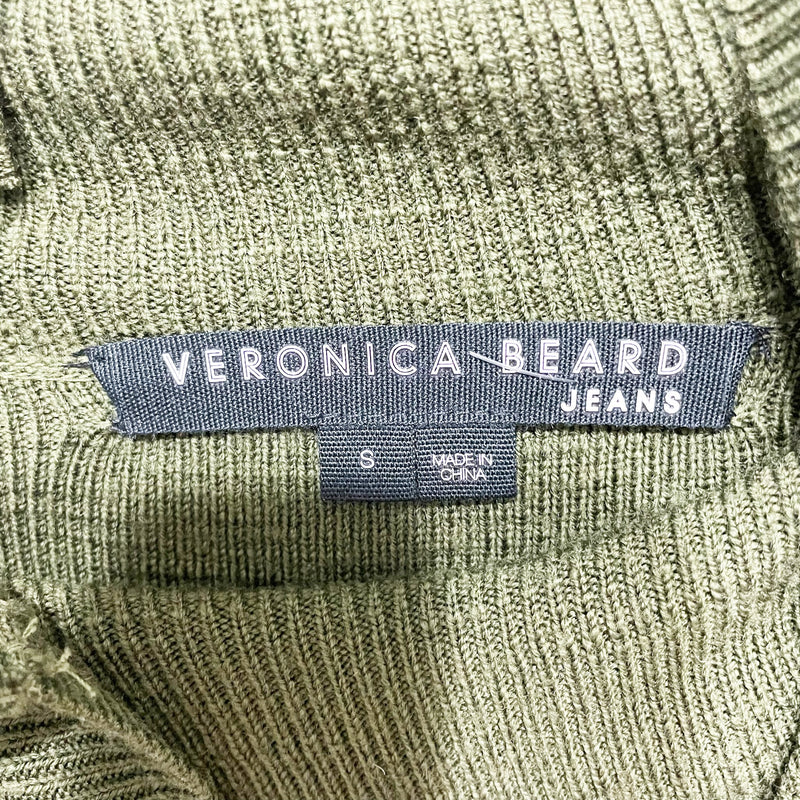 Veronica Beard Banner Wool Knit Mock Neck Button Detail Sweater Dress Army Green