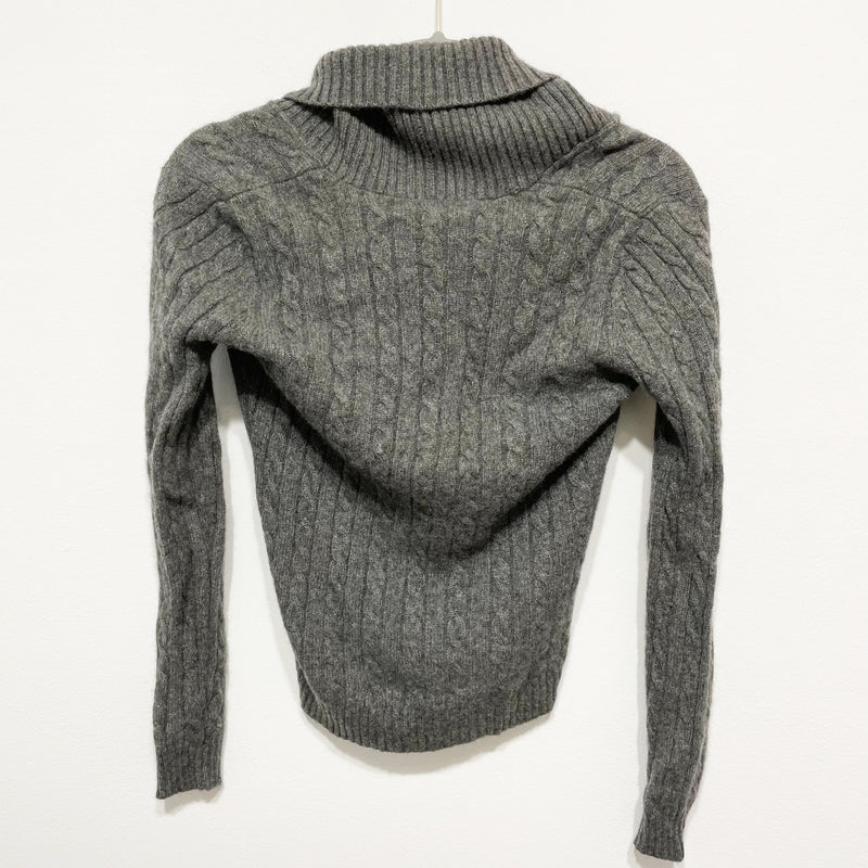 LAUREN Ralph Lauren 100% Cashmere Stretch Knit Cowl Neck Cable Knit Sweater Gray