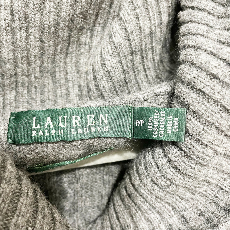 LAUREN Ralph Lauren 100% Cashmere Stretch Knit Cowl Neck Cable Knit Sweater Gray