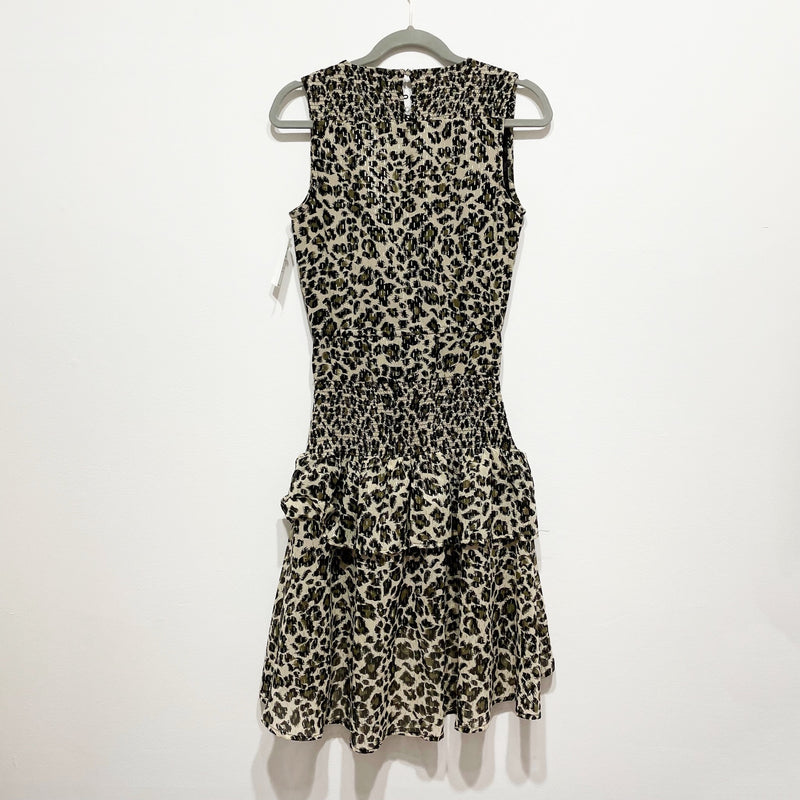 NEW Walter Baker Leandra Dusty Olive Leopard Metallic Animal Print Mini Dress XS