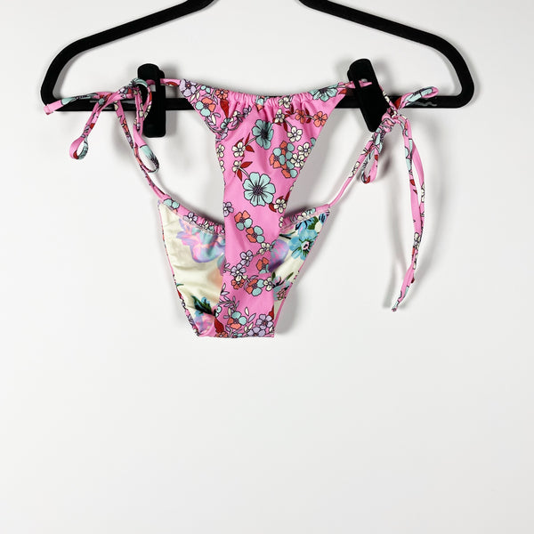 Maaji Pink Tropical Floral Flower Print Pattern Reversible String Bikini Bottom