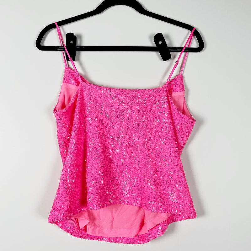 NEW Generation Love Monet Cowl Neck Sequin Sparkle Embellished Hot Pink Tank Top