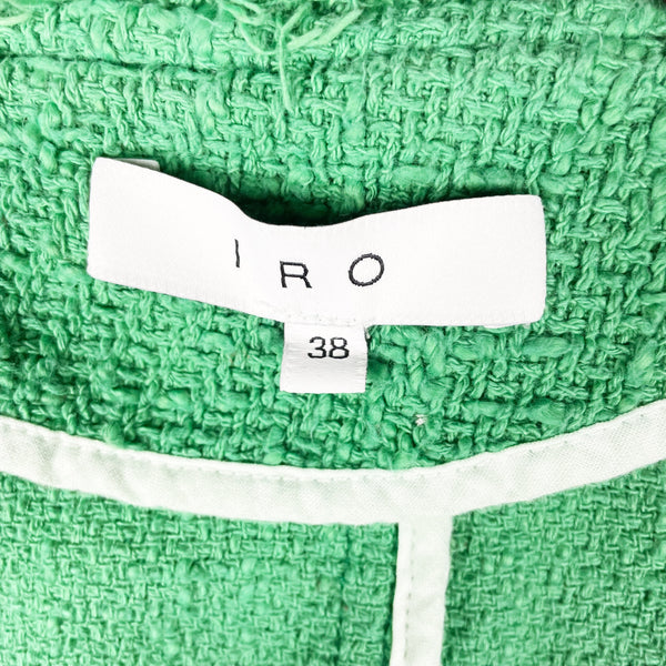 IRO Agnette Tweed Boucle Textured Knit Full Zip Moto Jacket Blazer Green 38 / S