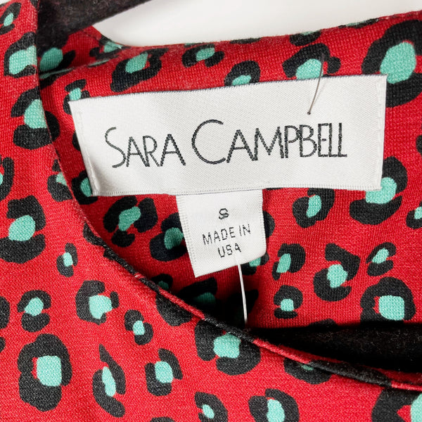 NEW Sara Campbell Red Blue Cheetah Leopard Animal Print Mini Shift Dress Small