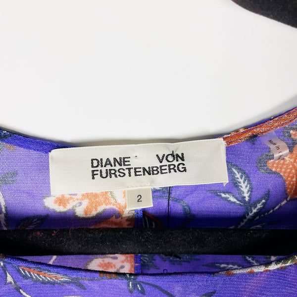 Diane Von Furstenberg Canton Ruched Mesh Purple Floral Electric Blue Dress 2