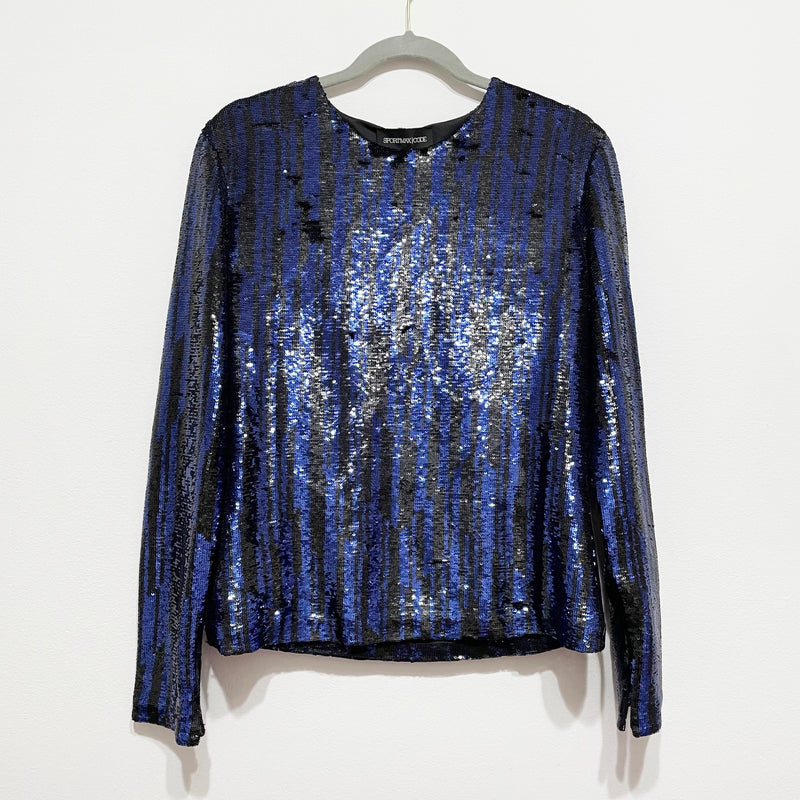 SportMax Code Blue black Sequin Glitter Sparkle Embellished Long Sleeve Blouse L