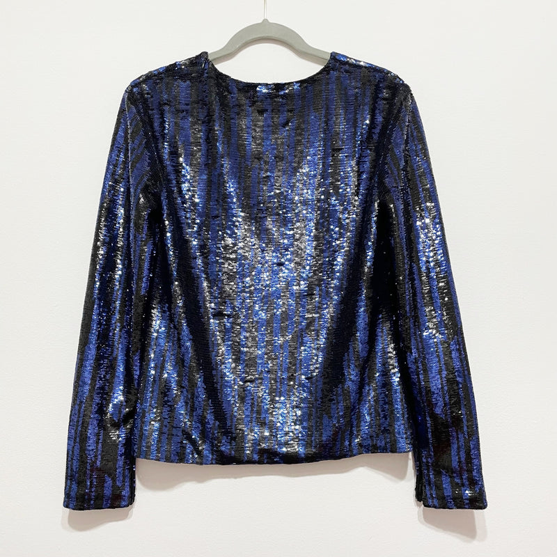 SportMax Code Blue black Sequin Glitter Sparkle Embellished Long Sleeve Blouse L