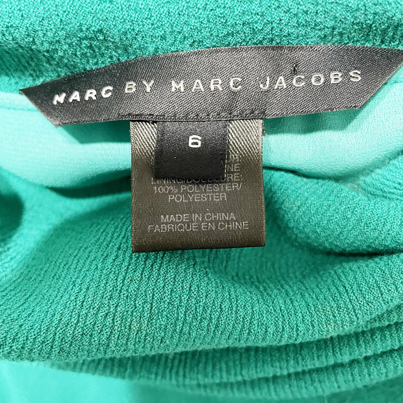 Marc Jacobs Wool Crepe Cowl Neck Bow Tie Short Sleeve Knee Length Dress Green 6