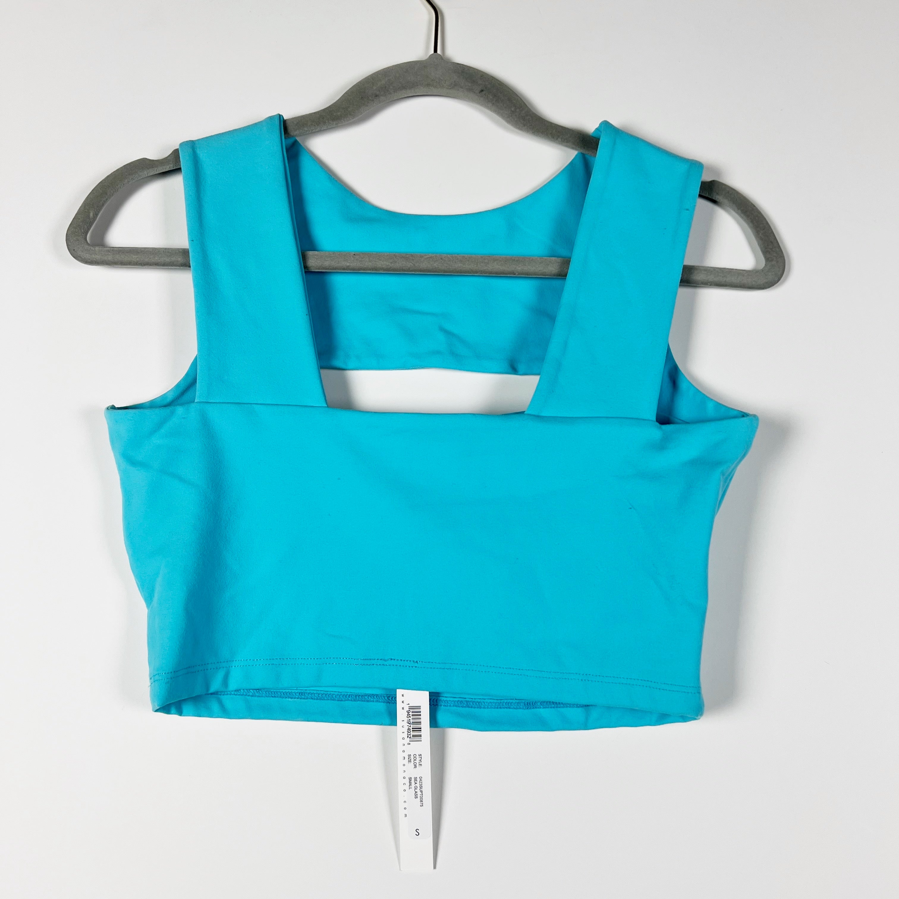 NEW Susana Monaco Slit Front Sleeveless Crop Top Shirt Sea Glass Blue Small