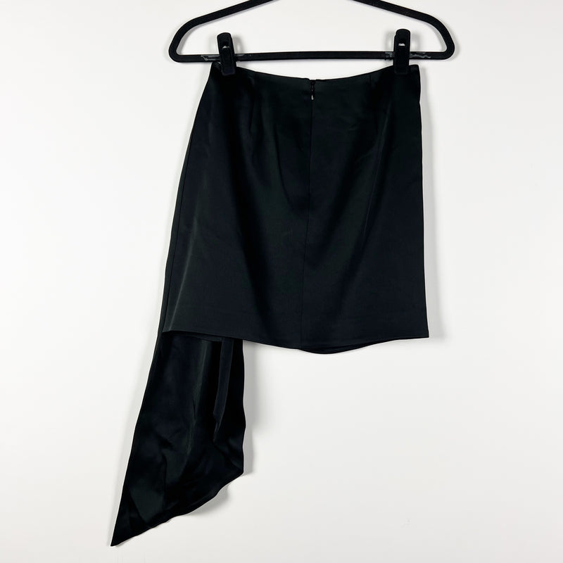 Jonathan Simkhai Mae Draped Asymmetrical Pleated Satin Mini Black Party Skirt 0