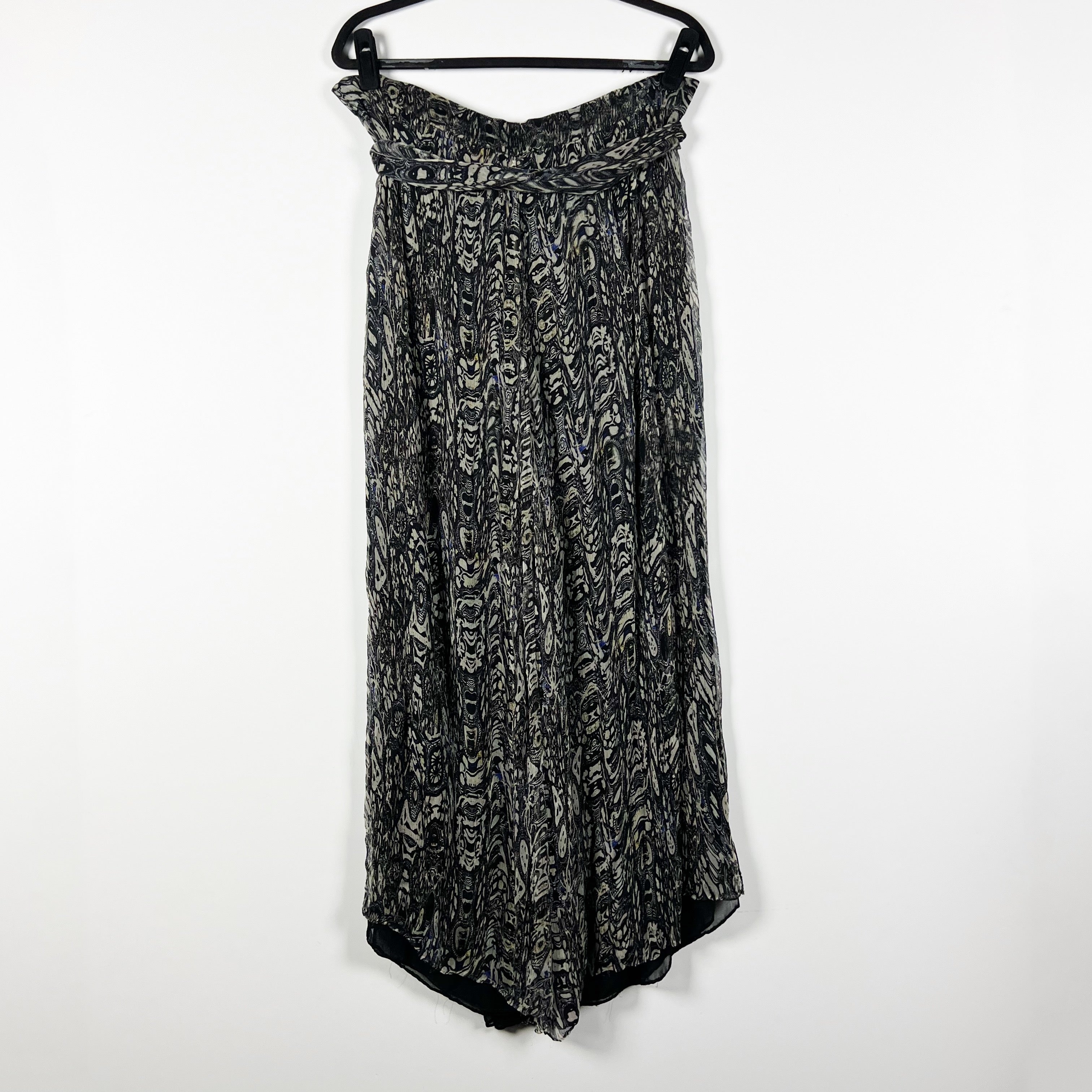 IRO Gixie Black Gray Abstract Print Pattern Chiffon Wide Leg Trouser Pants 36