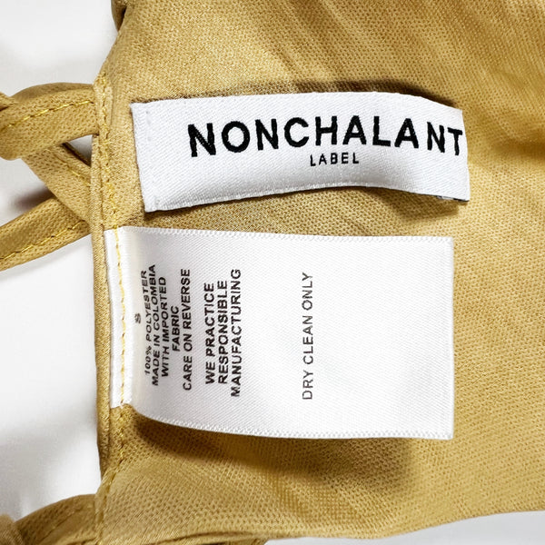 Nonchalant Label Cara Layered Ruched Satin Crop Top Mustard Yellow Small