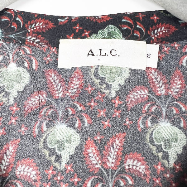 A.L.C Silk Chiffon Micro Floral Flower Print Pattern Sleeveless V Neck Tank Top