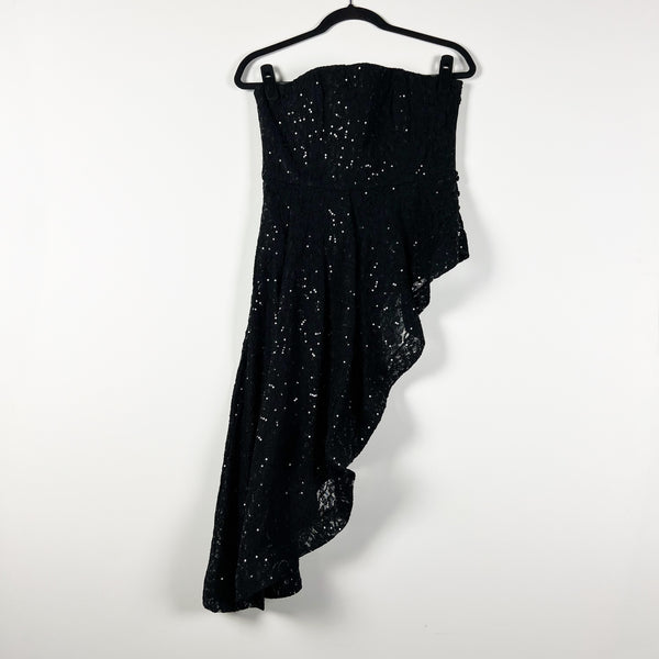 LPA Odette Allover Sequin Lace Sparkle Embellished Asymmetrical Top Black Medium