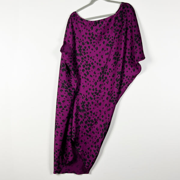 Trina Turk Radiant Bias Cut Asymmetrical Berry In Love Purple Leopard Dress S