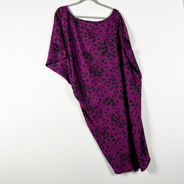 Trina Turk Radiant Bias Cut Asymmetrical Berry In Love Purple Leopard Dress S