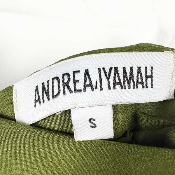 Andrea Iyamah R22D4 Kamala Pleated Ruffle Bodycon One Shoulder Midi Dress Green