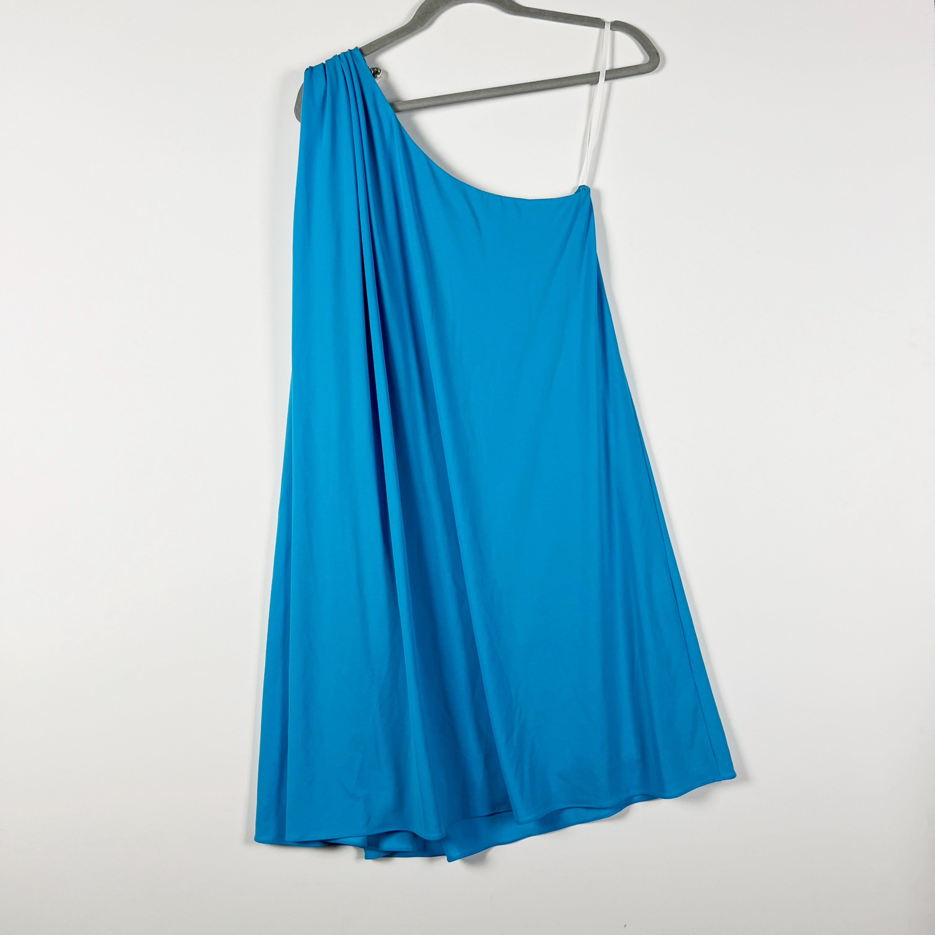 NEW Halston Viviana Ruched One Shoulder Draped Cocktail Party Mini Dress Aqua 6