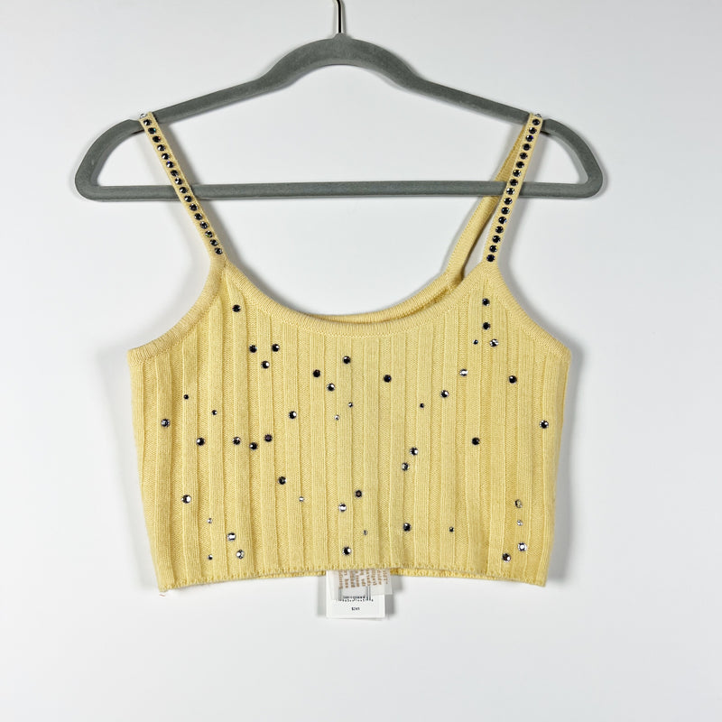 NEW LoveShackFancy Celmira Crop Wool Cashmere Crystal Jewel Tank Top Buttercup