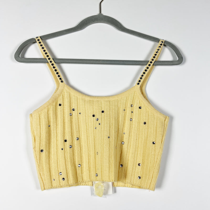 NEW LoveShackFancy Celmira Crop Wool Cashmere Crystal Jewel Tank Top Buttercup