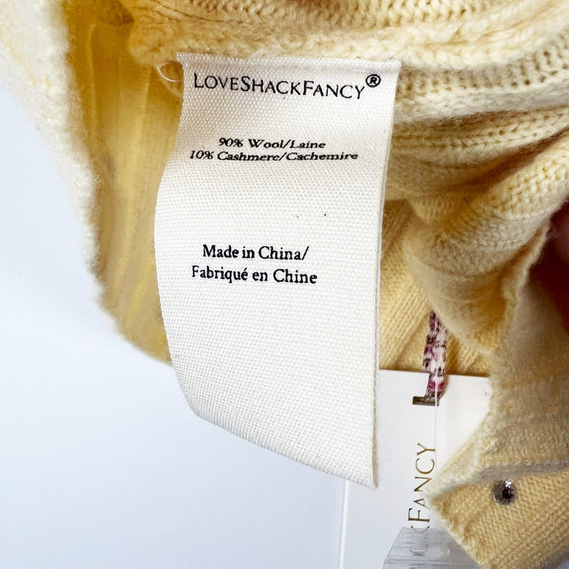 NEW LoveShackFancy Celmira Crop Wool Cashmere Crystal Jewel Tank Top Buttercup