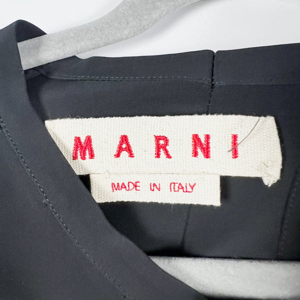 Marni Made In Italy Raw Edge Hem Pleated Boxy Fit Pullover Mini Dress Black S
