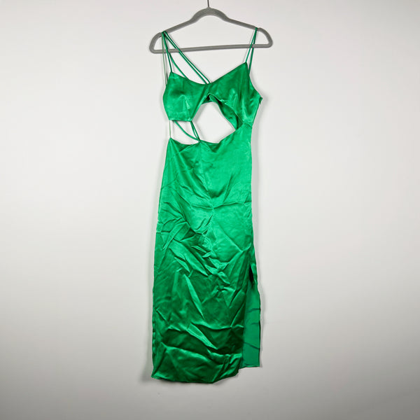 Zara Satin Strappy Cut Out Peek A Book Bodycon Cocktail Party Dress Green Small